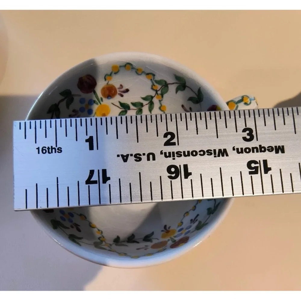 Vintage Hand Painted Portuguese Ceramic Tea‎ Cup and Saucer Floral Blue Yellow